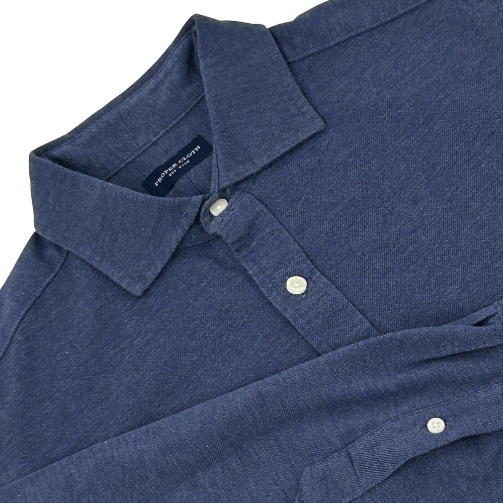 Proper Cloth Shirt Mens 16.25-31.75‎ Blue Pique Knit Long Sleeve Button Up